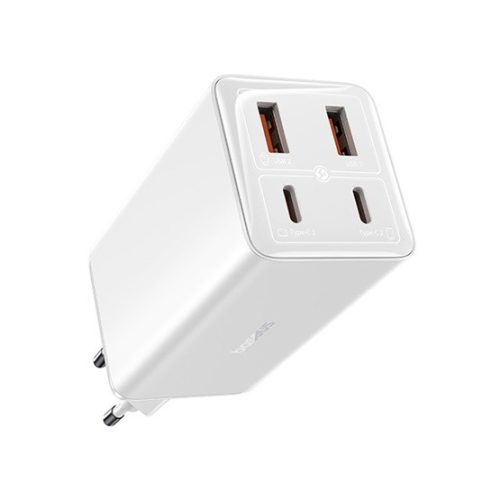 Baseus GaN6 Pro hálózati gyorstöltő 100W, 2×USB Type-C + 2×USB Type-A, fehér + 100W USB Type-C, 1m kábel