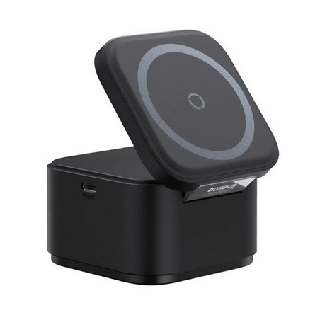 Baseus Apple Watch Series 10 42mm BASEUS asztali töltő 3in1 20W, Apple Watch töltő + csévélhető Type-C tápkábel, FEKETE