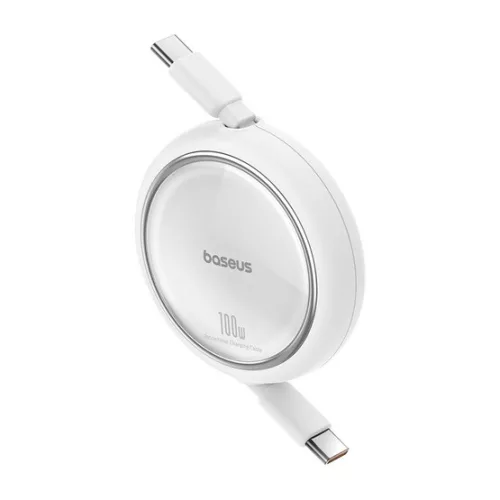 Baseus ACC Baseus Free2Draw Mini Retractable Charging Cable Type-C to Type-C 100W 1m felcsévélhető gyorstöltő adatkábel, fehér