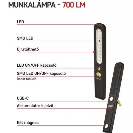 Emos P4538 SMD LED + LED 700lm akkumulátoros lámpa