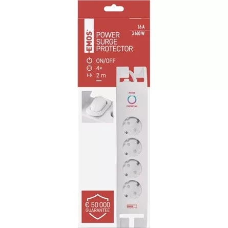 EMOS P54212 2m 900J SCHUKO 4 csatlakozós túlfeszültség védett elosztó