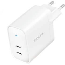   LogiLink USB tápcsatlakozó adapter, 2x USB-C port (PD), GaN-technológia, 40 W