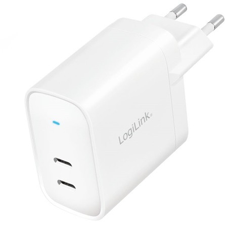 LogiLink USB tápcsatlakozó adapter, 2x USB-C port (PD), GaN-technológia, 40 W