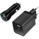 Logilink USB töltőkészlet, autós és váltóáramú, USB-C/F + USB-A/F, 5 V/15 W, fekete