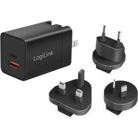   Logilink USB utazási töltő, GaN, 2 port, USB-AF és USB-CF, 30 W, PD-vel