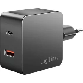   LogiLink Loiglink Kettős USB-csatlakozós adapter, 1x USB-A, 1x USB-C, GaN, 45 W, fekete