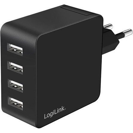 Logilink 4 portos USB fali töltő, 4x USB-A, 24 W, fekete