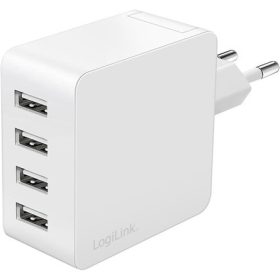 Logilink 4 portos USB fali töltő, 4x USB-A, 24 W, fehér