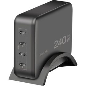   Logilink USB-C 240 W GaN töltő, 4x USB-C PD 3.1, 240 W, okos, fekete