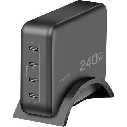 Logilink USB-C 240 W GaN töltő, 4x USB-C PD 3.1, 240 W, okos, fekete