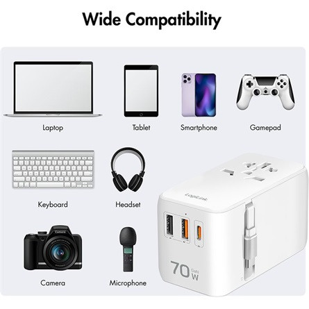 LogiLink PA0357 Travel 2500W univerzális hálózati töltő adapter fehér