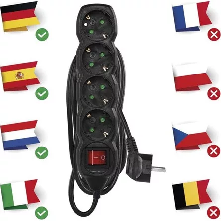 Emos PC1425R 5m/ 4aljzat/kapcsolós/fekete/PVC/1,5mm2 hosszabbító