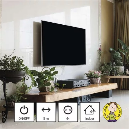 Emos PC1425R 5m/ 4aljzat/kapcsolós/fekete/PVC/1,5mm2 hosszabbító