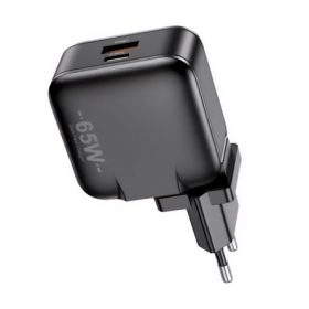   AWEI PD55-EU hálózati töltő USB+Type-C aljzat 65W, PD gyorstöltő, FEKETE