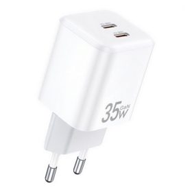   AWEI PD65-EU hálózati töltő 2 Type-C aljzat 35W, PD gyorstöltő, FEHÉR