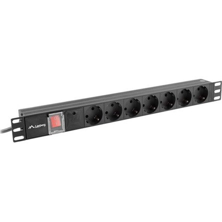 Lanberg 19" PDU/elosztósor 1U 10A 2m 7x Schuko aljzat, fekete C14