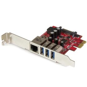   StarTech PCI-E x1 10/100/1000Mbps hálózati kártya low profile + 3 port USB 3.0