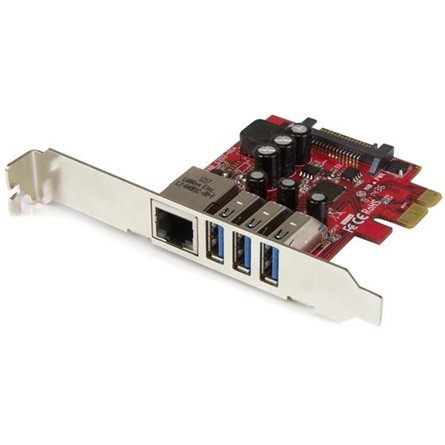StarTech PCI-E x1 10/100/1000Mbps hálózati kártya low profile + 3 port USB 3.0