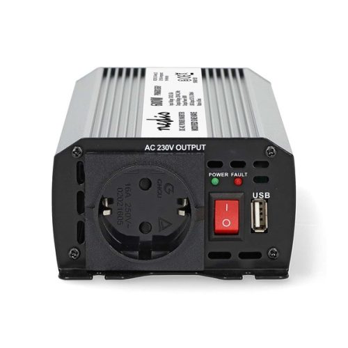 Nedis PIM60012FGY 12V DC - 230V AC inverter, 600W, Csúcsteljesítmény: 1200 W, csatlakozás: szivargyújtós, akku csipesz