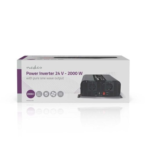 Nedis PIP200024FBK szinusz inverter 24V DC - 230V AC 50Hz, üzemi teljesítmény 2000W, csúcsteljesítmény 4000W