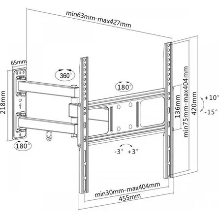 SBOX PLB-3644-2 32"-55" monitor TV fali tartó fekete