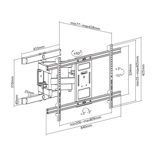 SBOX Fali konzol PLB-61486, WALL MOUNT (43-90", max. 60 kg, max.VESA: 800x400 mm)
