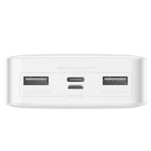 BASEUS BIPOW vésztöltő 2 USB+Type-C+microUSB aljzat (20000mAh, 15W, PD gyorstöltő, LED kijelző) FEHÉR