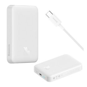   BASEUS MAGNETIC MINI OS vésztöltő Type-C aljzat 10000mAh, MagSafe + Type-C kábel, FEHÉR