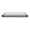 Lanberg Üres patch panel 24 port 1U 19" FTP, árnyékolt, tehermentesítővel, fekete