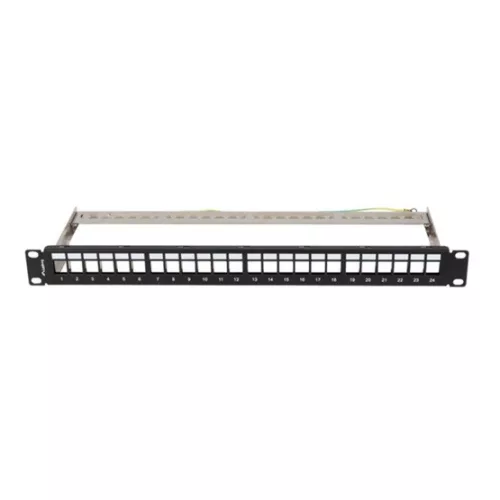 Lanberg Üres patch panel 24 port 1U 19" FTP, árnyékolt, tehermentesítővel, fekete