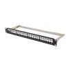 Lanberg Üres patch panel 24 port 1U 19" FTP, árnyékolt, tehermentesítővel, fekete