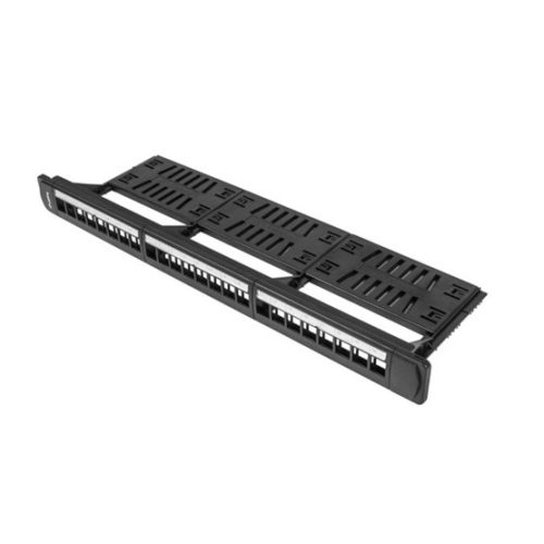 Lanberg Üres patch panel 24 port 1U 19" kábelrendező panellel, műanyag, fekete