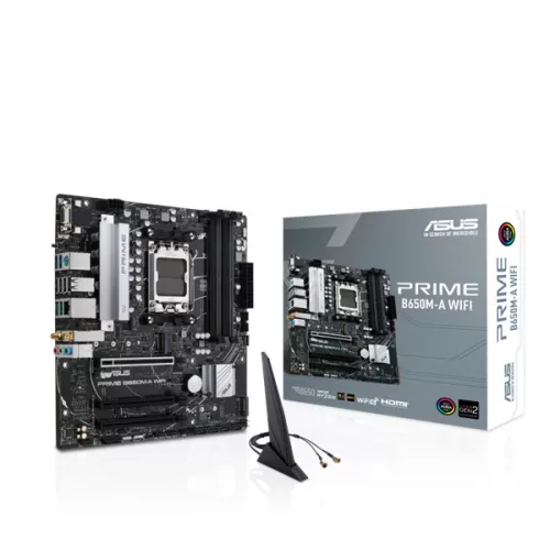 Asus Alaplap - AMD PRIME B650M-A WIFI AM5 (B650, ATX, 4xDDR5 6400+MHz, 4xSATA3, 2x M.2, HDMI+DP+VGA)