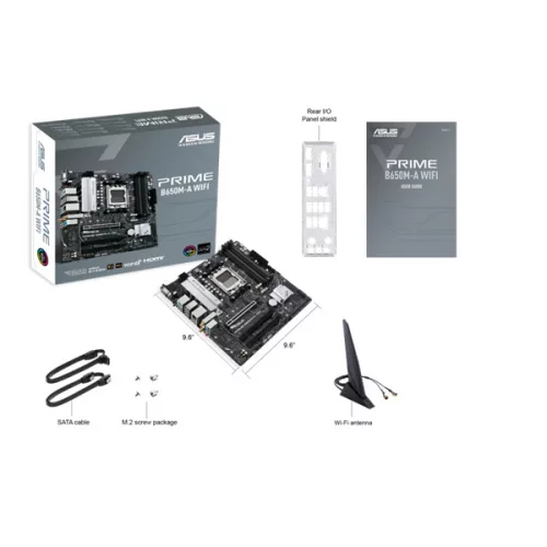 Asus Alaplap - AMD PRIME B650M-A WIFI AM5 (B650, ATX, 4xDDR5 6400+MHz, 4xSATA3, 2x M.2, HDMI+DP+VGA)