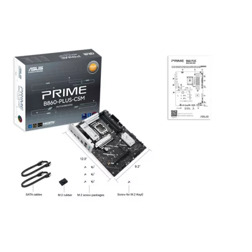 Asus Alaplap - Intel PRIME B860-PLUS-CSM s1851 (B860, 4xDDR5 8666+MHz, 4xSATA3, 3xM.2, HDMI+DP)
