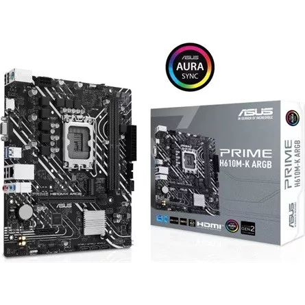 Asus Alaplap - Intel PRIME H610M-K ARGB (H610, 2xDDR5 5600MHz, 1Gb LAN, 4xSATA3, 1xM.2, HDMI+VGA)