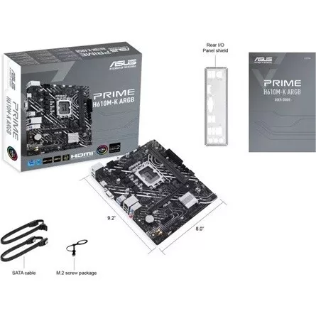 Asus Alaplap - Intel PRIME H610M-K ARGB (H610, 2xDDR5 5600MHz, 1Gb LAN, 4xSATA3, 1xM.2, HDMI+VGA)