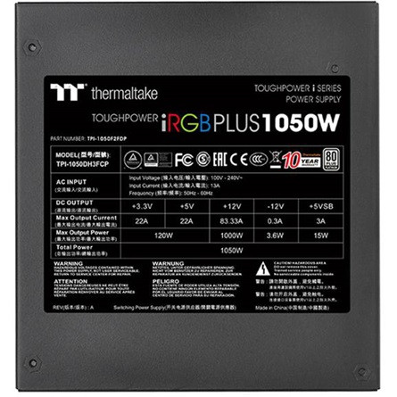 Thermaltake Toughpower iRGB PLUS ATX desktop tápegység 1050W 80+ Platinum BOX (Bontott!)