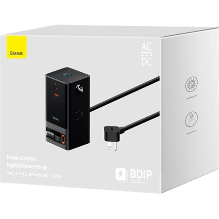 Baseus PowerCombo 5-in1 65W univerzális hálózati töltő adapter fekete