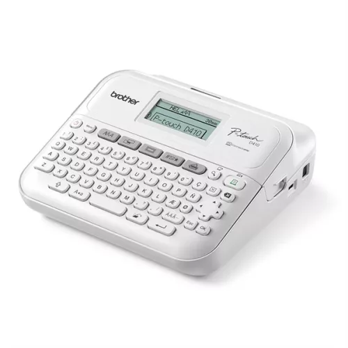 BROTHER Címkenyomtató PT-D410VP, asztali, TZe , 3,5-18mm, könnyen olvasható grafikus kijelző, P-touch,, hordtáska