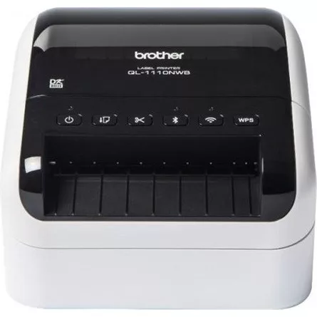 BROTHER Címkenyomtató QL1110NWBC, asztali, thermál,  110mm/mp, USB/BT/LAN/Wifi, 300dpi, kijelző, DK címke