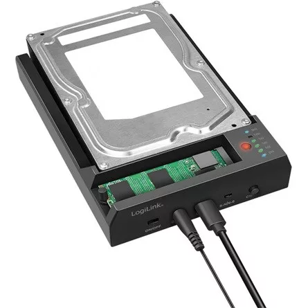 Logilink USB 3.2 Gen 2 Quickport, 2-rekeszes, SATA HDD/SSD és M.2 NVMe SSD számára