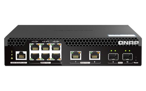 QNAP QSW-M2106P-2S2T, 6 ports 2.5GbE RJ45 with PoE 802.3bt(90W), 2 ports 10GbE SFP+,