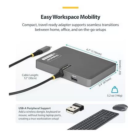 StarTech USB-C -> 4db HDMI 2.0 1db USB-C 1db USB-A 2.0 M/F adapter 0.2m szürke