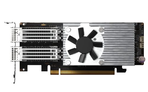 QNAP Dual-port QSFP28 100GbE network expansion card; low-profile form factor; PCIe Ge