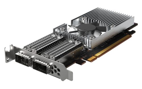 QNAP Dual-port QSFP28 100GbE network expansion card; low-profile form factor; PCIe Ge