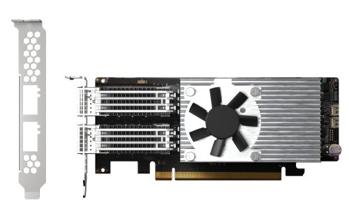 QNAP Dual-port QSFP28 100GbE network expansion card; low-profile form factor; PCIe Ge