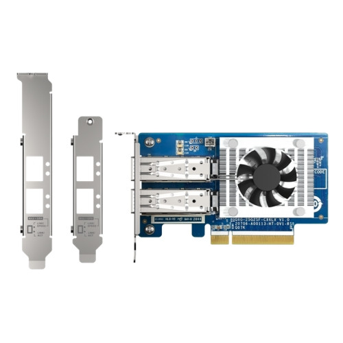 QNAP Dual-port SFP28 25GbE network expansion card, low-profile form factor, PCIe Gen4