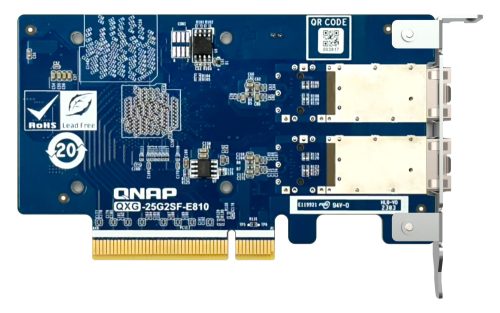 Qnap Dual-port SFP28 25GbE network expansion card; low-profile form factor; PCIe