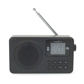   Nedis RDFM2225BK hordozható FM rádió, digitális hangolás, Bluetooth, Fejhallgató kimenet, Ébresztőóra, akkumulátor